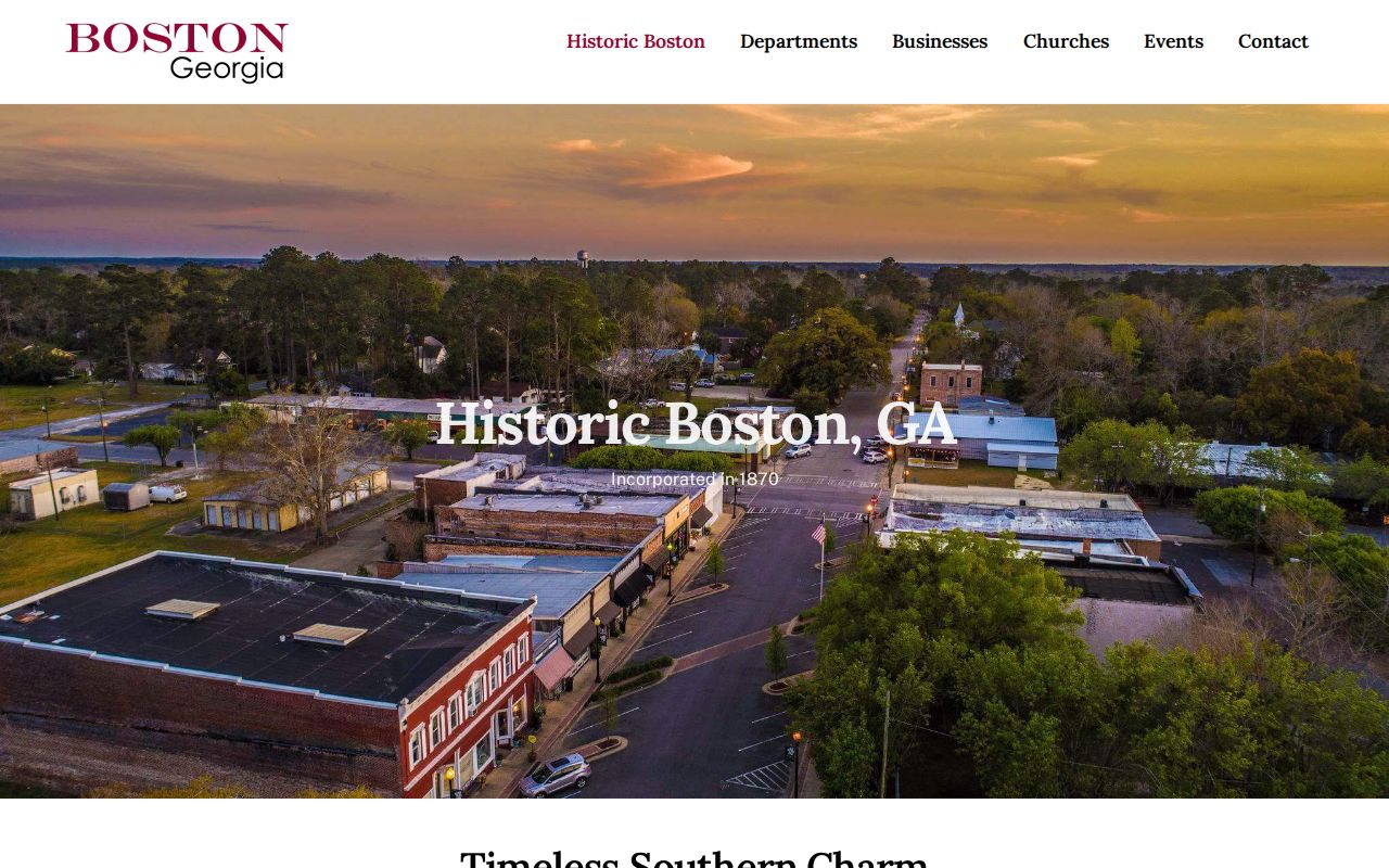Official Boston Georgia history page describing the city and its railroad development
