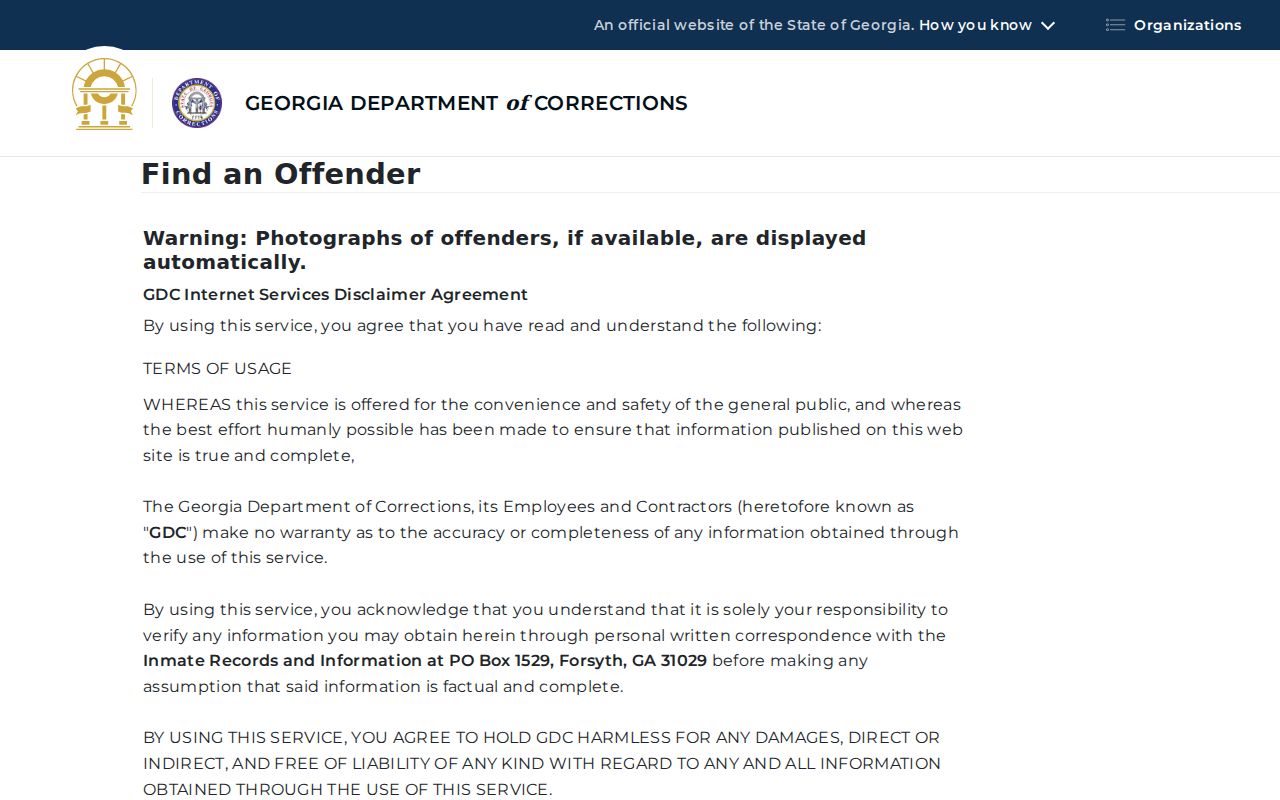 Thomas County arrest history Georgia Department of Corrections query
