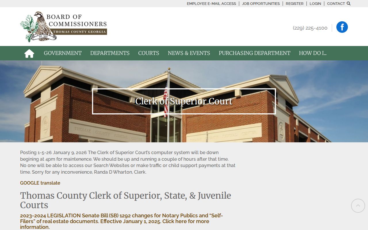 Thomas County criminal history Clerk of Superior Court records