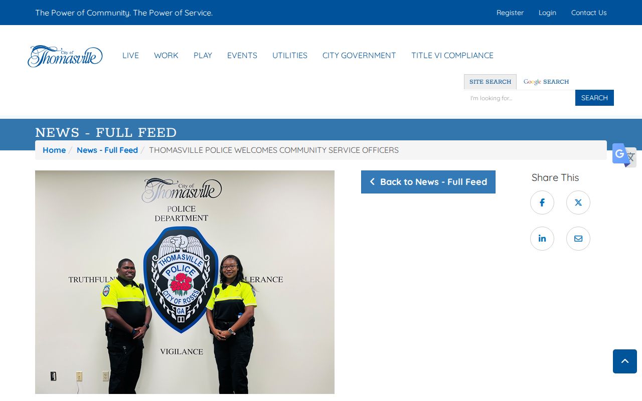 Thomasville Community Service Officer program announcement and Stevens Street substation